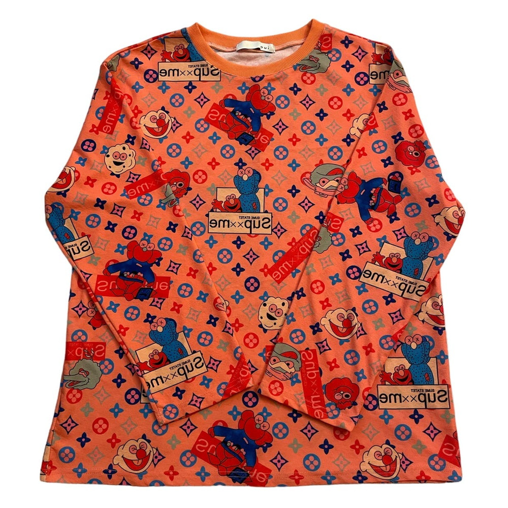 Oui Womens Size L Orange Blue Long Sleeve T-Shirt